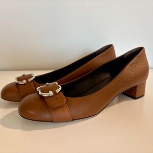 Gucci Sachalin Brown Embossed Leather Logo Heels